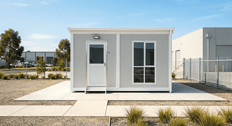 A standard prefabricated panel-built structure showcasing the basic design of modern office containers.
