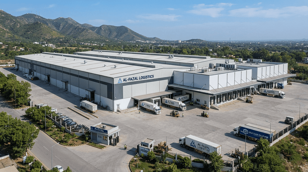 Modern PEB steel warehouse and cold storage facility in Rawalpindi-Islamabad industrial zone.