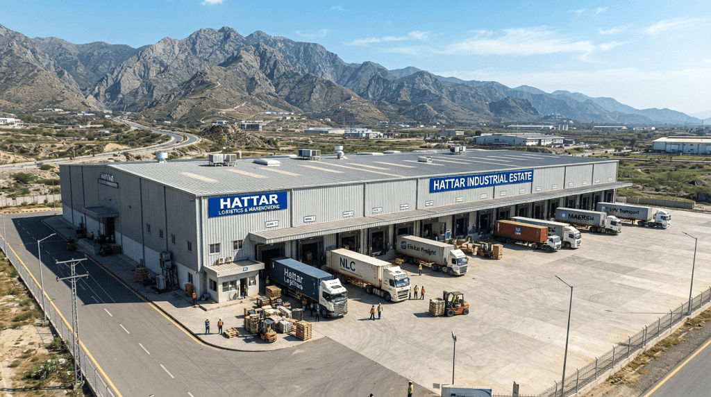 Industrial logistics warehouse shed with loading bays located at Hattar Industrial Estate.