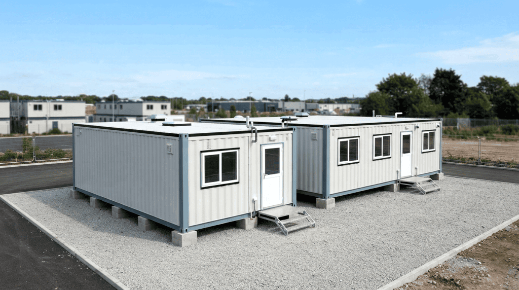 20ft vs 40ft container office comparison showing both units at the same scale.