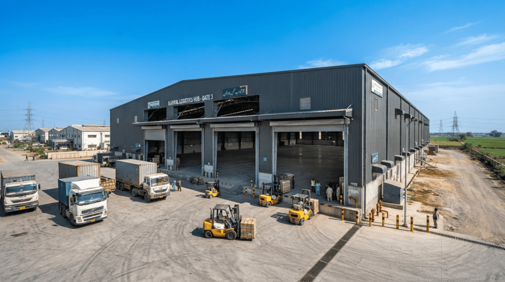 Large clear-span industrial steel buildings constructed alongside commercial dairy farm sheds.
