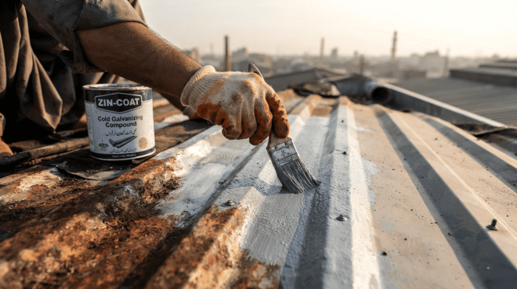 Treating surface rust on metal roofing during steel shed maintenance Pakistan