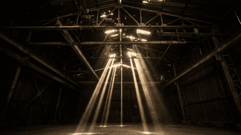 Daylight leak inspection inside warehouse for steel shed maintenance Pakistan